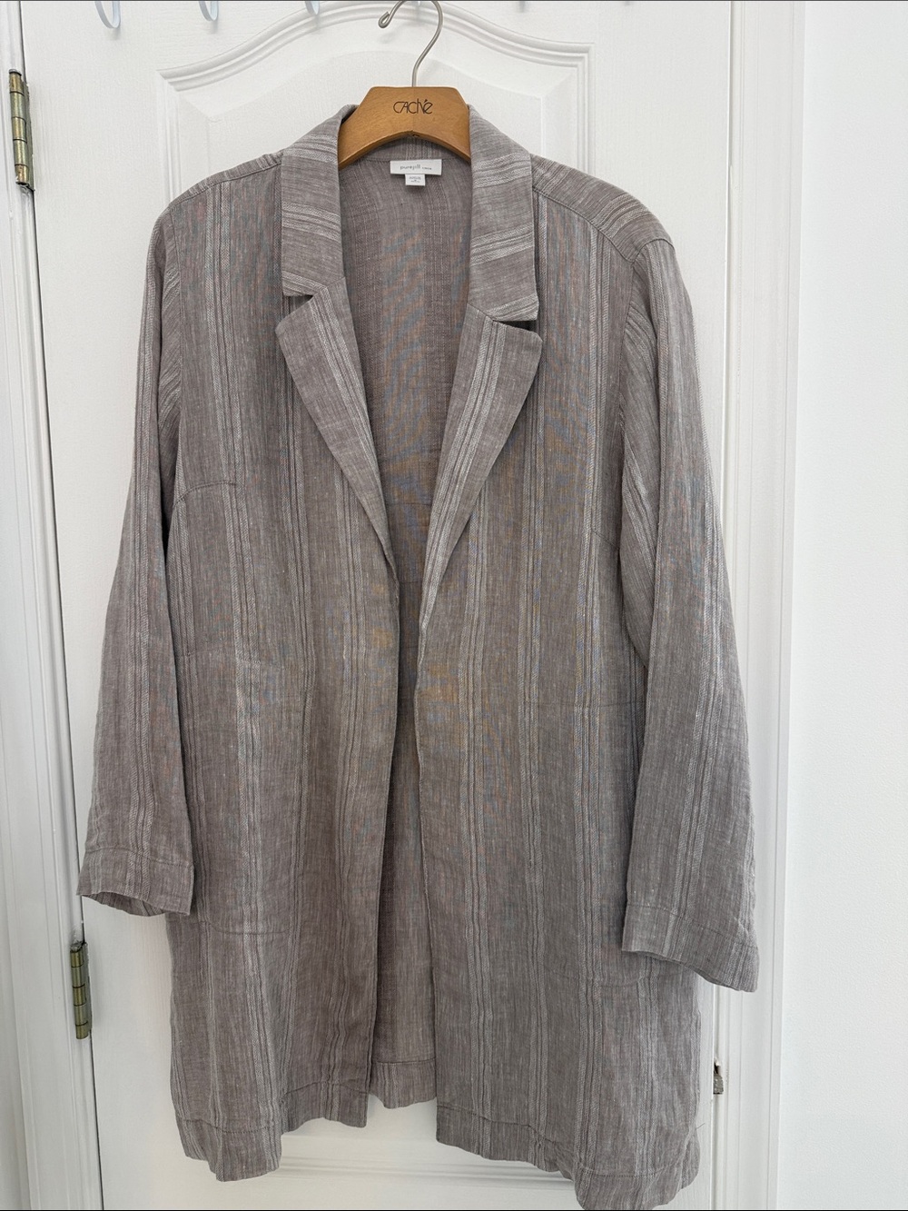 J. Jill Light Taupe-Gray Open-Front Linen-Blend Blazer